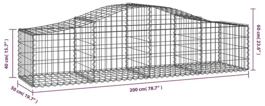 Συρματοκιβώτια Τοξωτά 9 τεμ. 200x50x40/60 εκ. Γαλβαν. Ατσάλι - Ασήμι