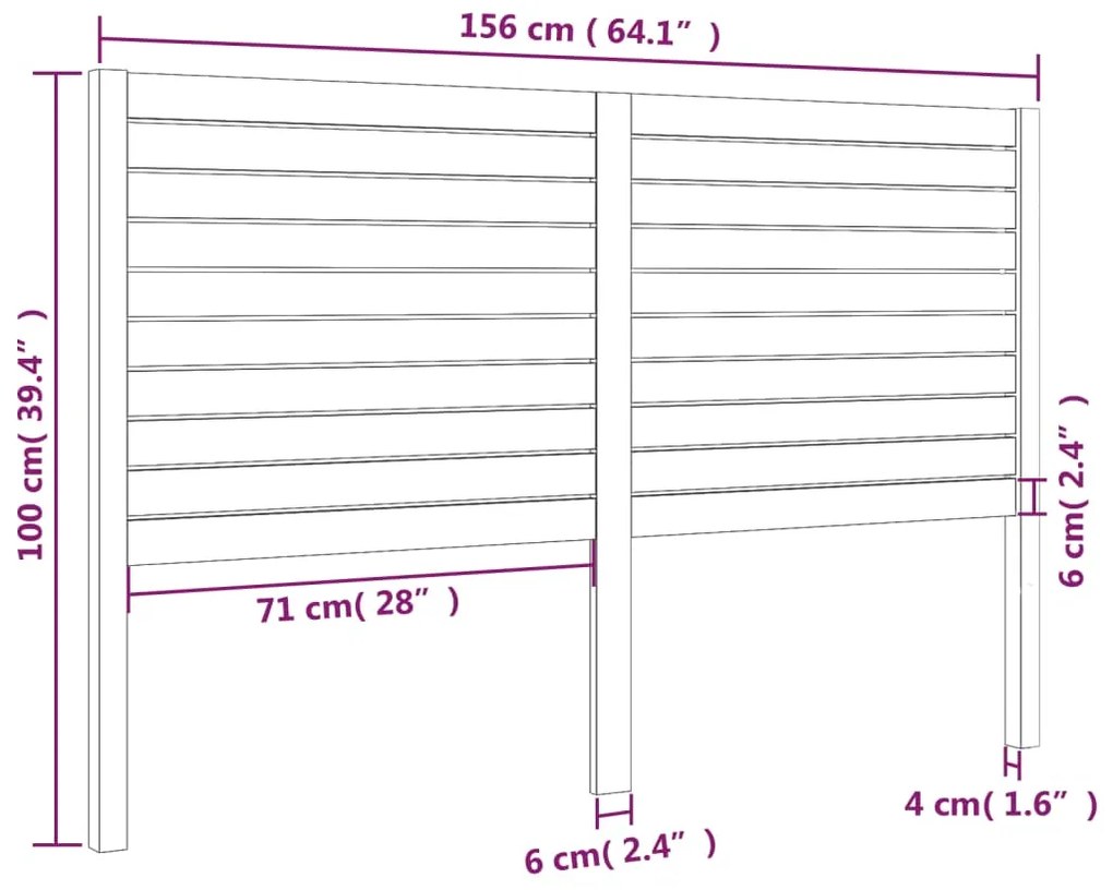 vidaXL Κεφαλάρι Κρεβατιού 156 x 4 x 100 εκ. από Μασίφ Ξύλο Πεύκου