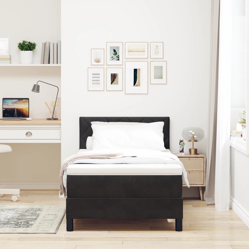 vidaXL Κρεβάτι Box Spring με Στρώμα Μαύρο 100x200 εκ Βελούδο