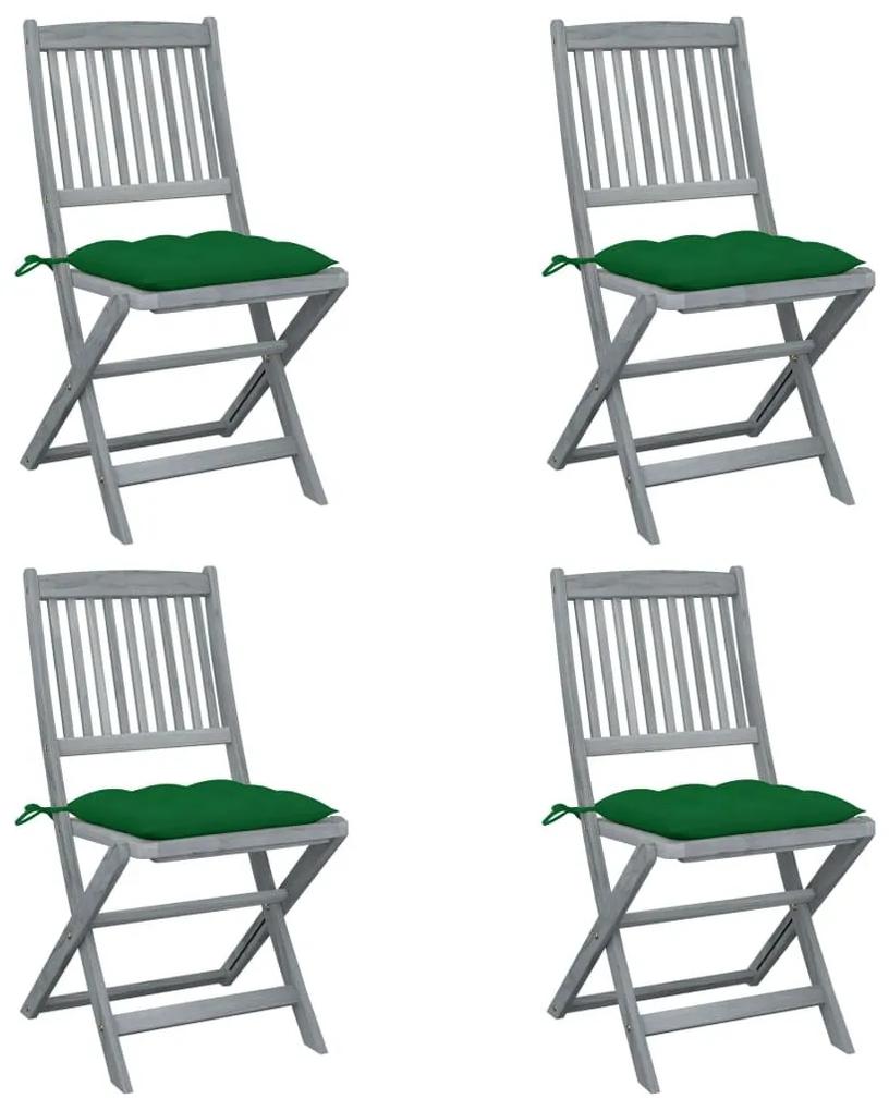 Καρέκλες Εξωτ. Χώρου Πτυσσόμενες 4 τεμ Ξύλο Ακακίας &amp; Μαξιλάρια - Πράσινο