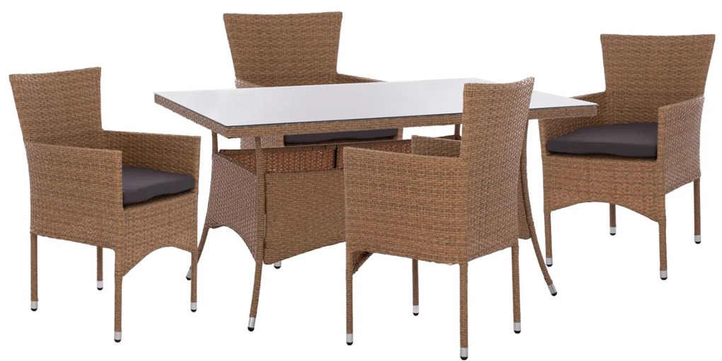 ΣΕΤ ΤΡΑΠΕΖΑΡΙΑΣ 5ΤΜΧ ΤΡΑΠ. 150Χ90 &amp; ΠΟΛΥΘΡΟΝΕΣ WICKER RATTAN ΜΠΕΖ ΚΑΦΕ HM11714.02