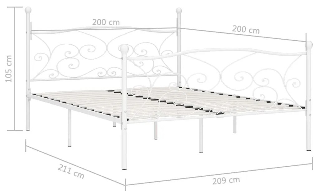 Πλαίσιο Κρεβατιού με Τελάρο Λευκό 200 x 200 εκ. Μεταλλικό - Λευκό