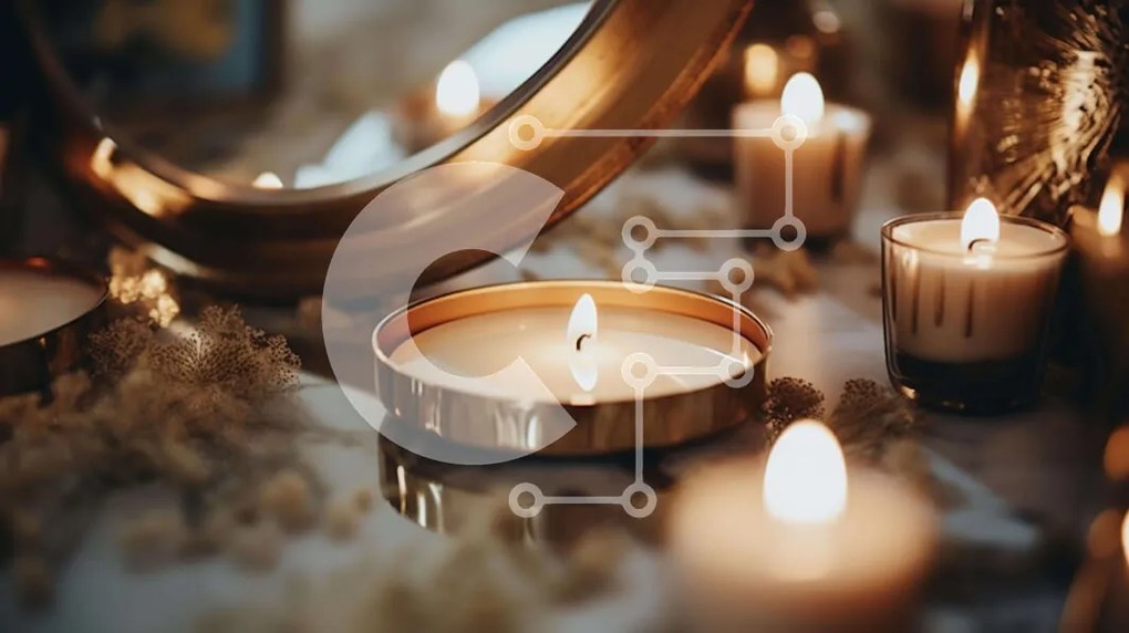 Intra Συλλεκτικό Ξύλινο Παζλ Plywood  4mm - Ομάδα κεριών σε ένα τραπέζι με περίτεχνο καθρέφτη Σε Ξύλινο Κουτί - Διαστάσεις Puzzle: 10x10 cm – 25 κομμάτια