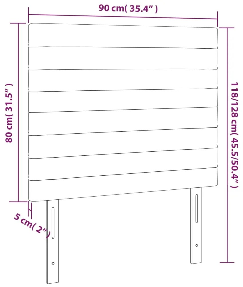 vidaXL Κεφαλάρι Κρεβατιού LED Ανοιχτό Γκρι 90x5x118/128 εκ. Βελούδινο