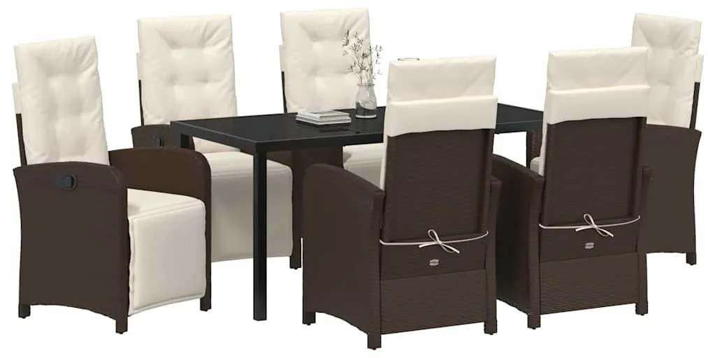 vidaXL Σέτ φαγητού για κήπο 7 pcs Καφέ συνθετικό ρατάν