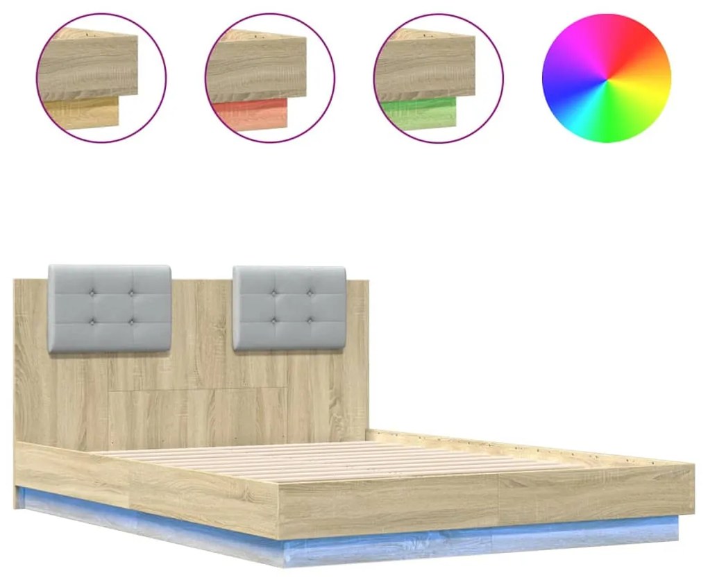 vidaXL Πλαίσιο Κρεβατιού με Κεφαλάρι &amp; LED Sonoma Δρυς 120x190 εκ.