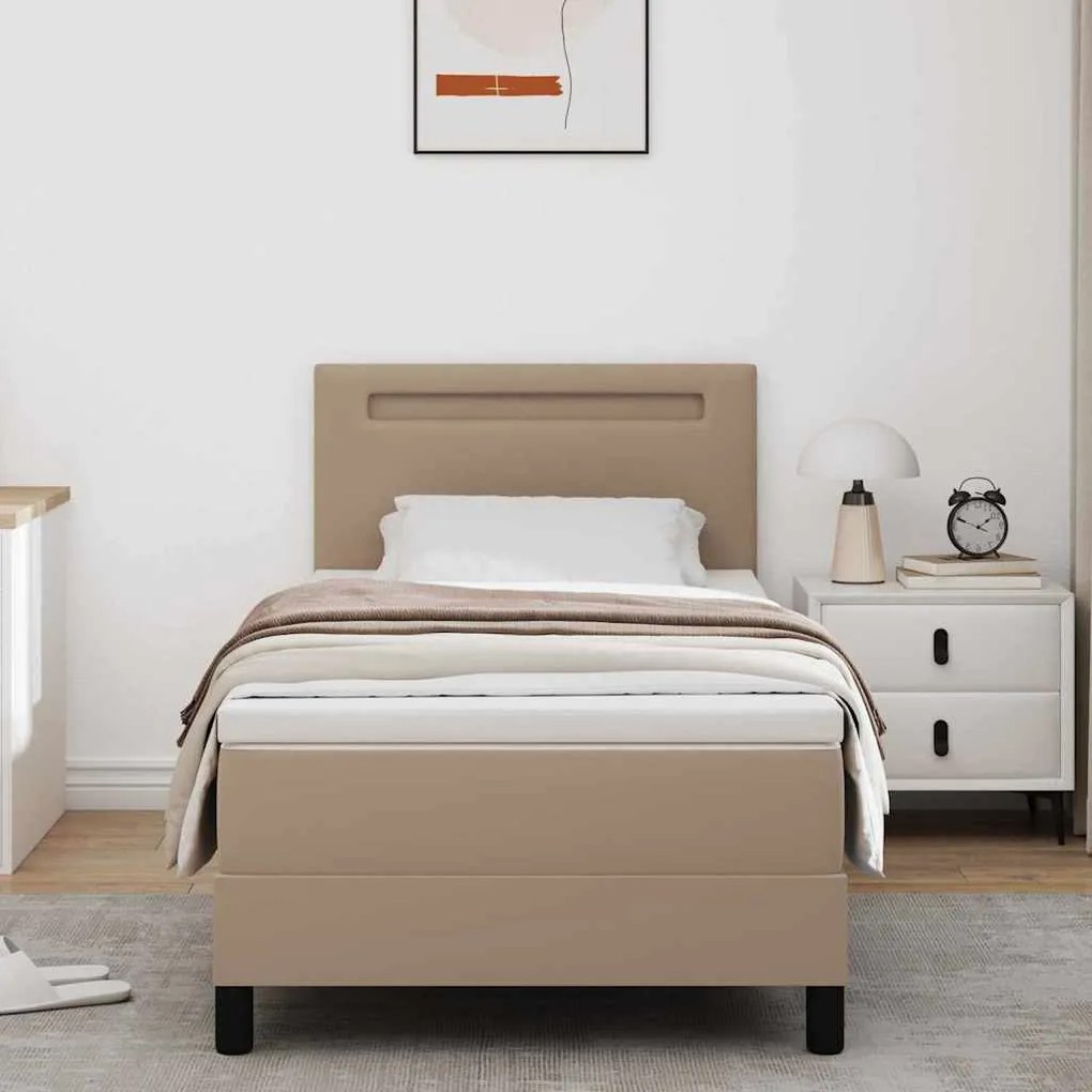 vidaXL Κρεβάτι με Στρώμα Καπουτσίνο 100 x 200 cm Τεχνητό δέρμα