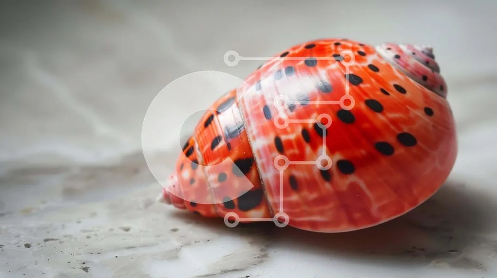 Intra Συλλεκτικό Ξύλινο Παζλ Plywood 4mm - Πορτοκαλί και μαύρο κοχύλι πουά σε μαρμάρινη επιφάνεια Σε Ξύλινο Κουτί - Διαστάσεις: 10x10 cm – 25 κομμάτια