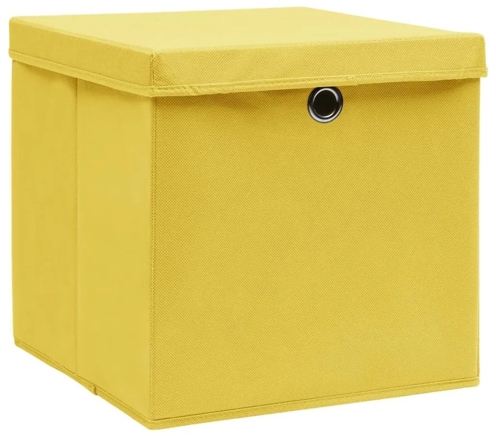 Κουτιά Αποθήκευσης με Καπάκια 4 τεμ. Κίτρινα 28 x 28 x 28 εκ. - Κίτρινο