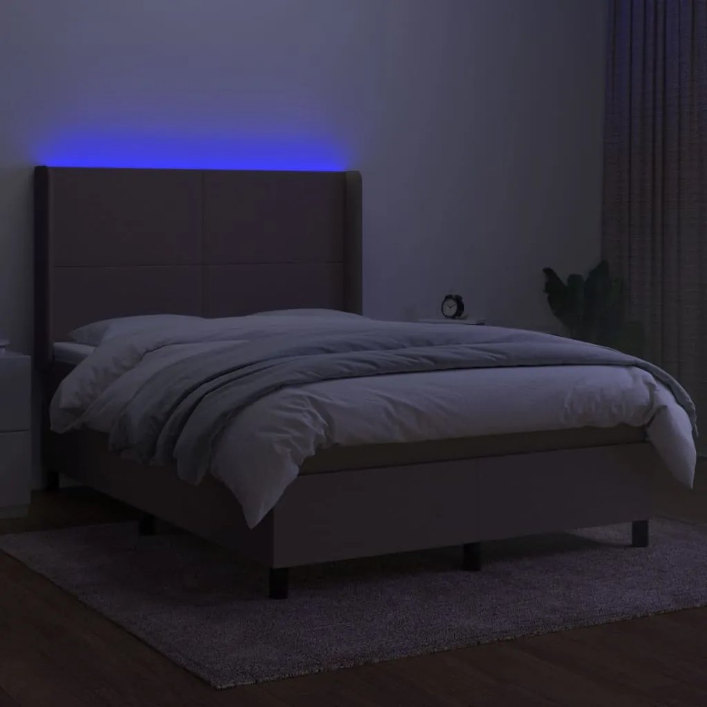 vidaXL Κρεβάτι Boxspring με Στρώμα & LED Taupe 140x200 εκ. Υφασμάτινο