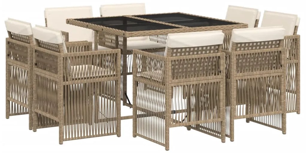 vidaXL Σετ Τραπεζαρίας Κήπου 9 τεμ. Μπεζ Συνθετικό Ρατάν με Μαξιλάρια