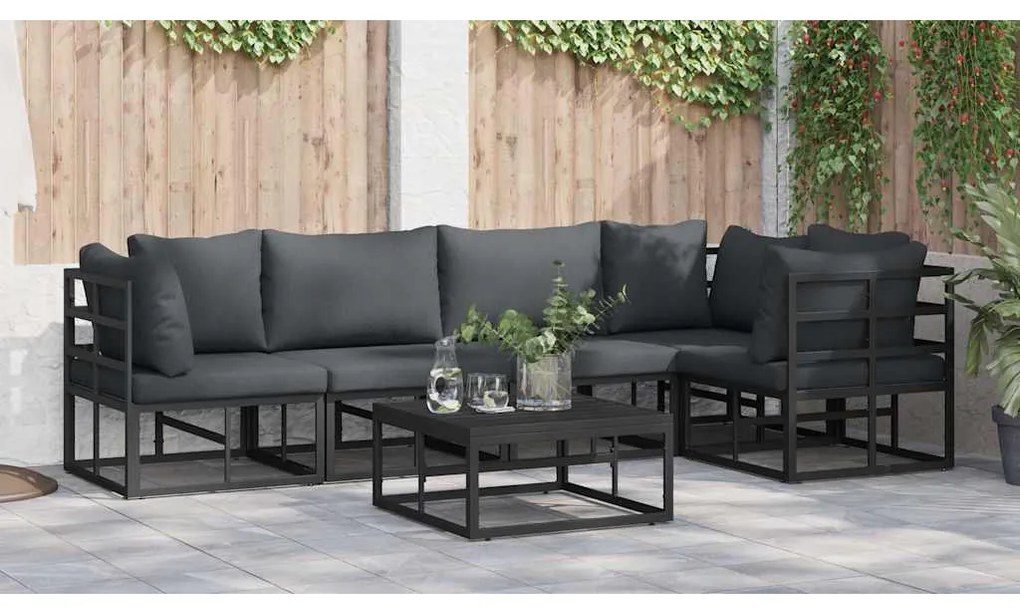 vidaXL Σετ Καναπέ Κήπου με μαξιλάρι 5 pcs Μαύρο Αλουμίνιο