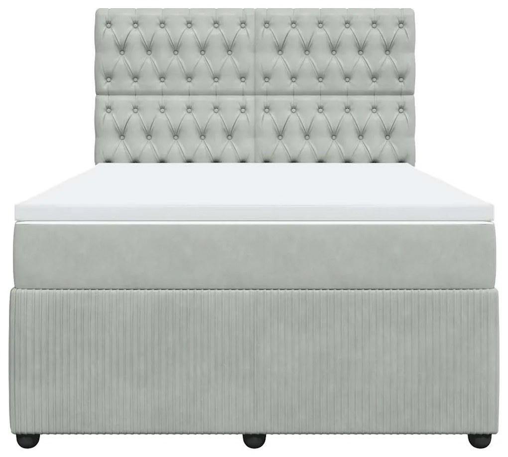 vidaXL Κρεβάτι Boxspring με Στρώμα Ανοιχτό Γκρι 160x200 εκ. Βελούδινο