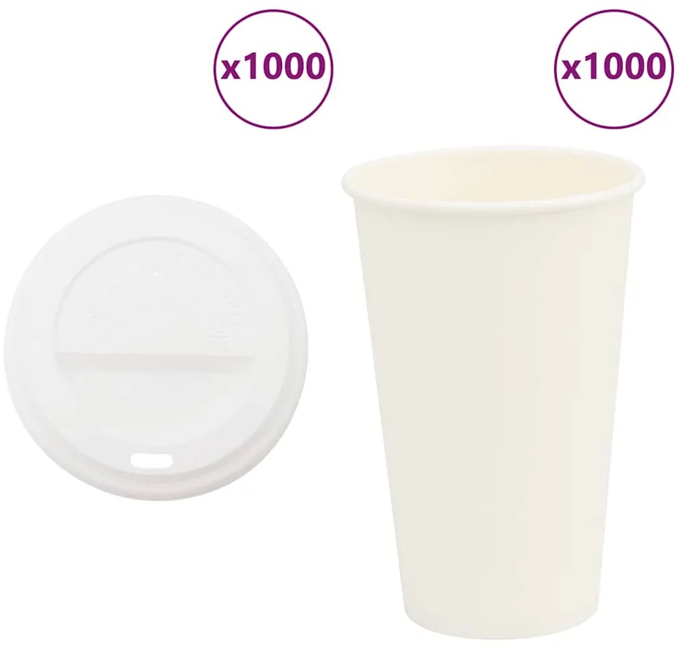 vidaXL Χάρτινα ποτήρια καφέ με καπάκια 1000 τεμάχια 16oz 400ml