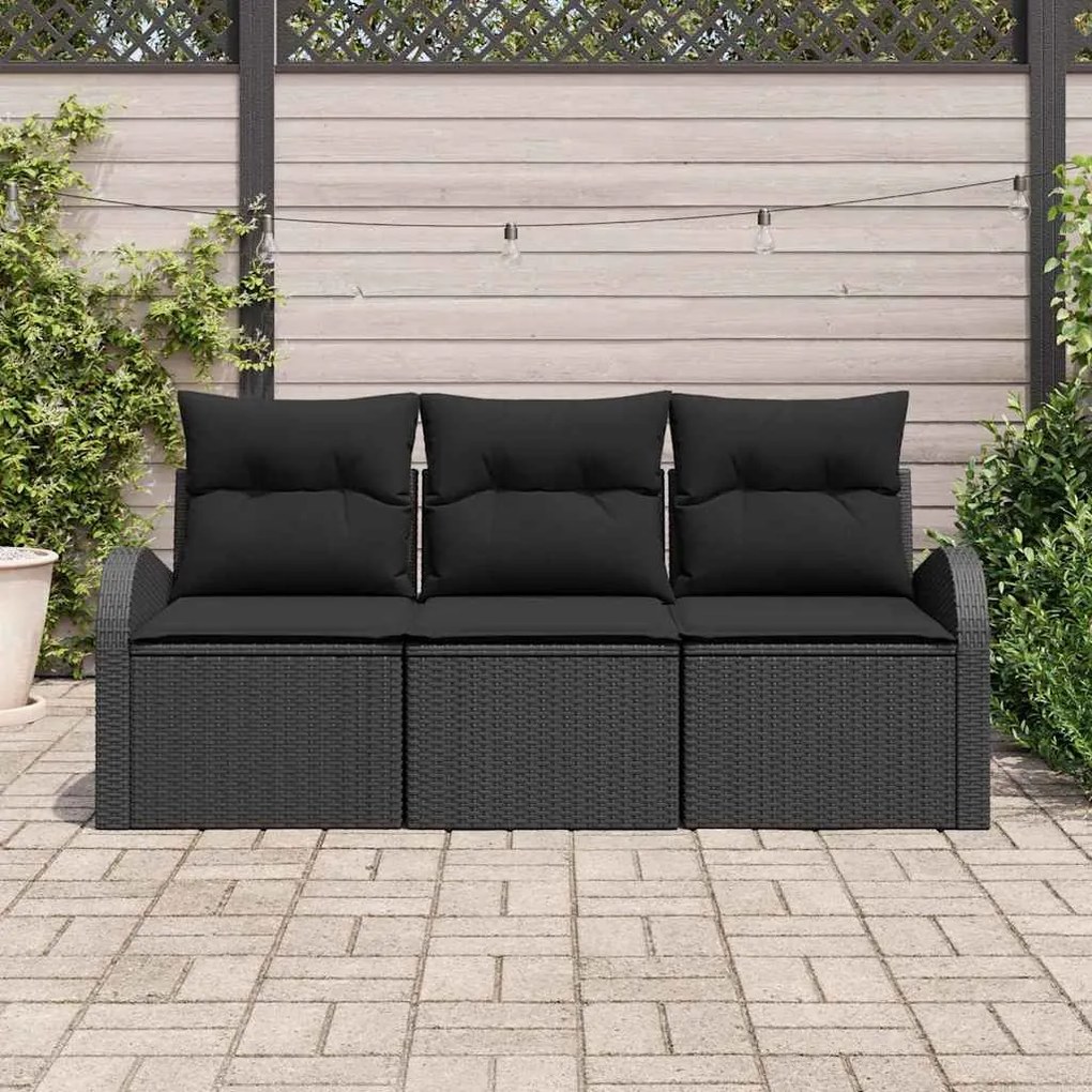 vidaXL Σετ Καναπέ Κήπου με μαξιλάρι 3 pcs Μαύρο Πολυ ράταν