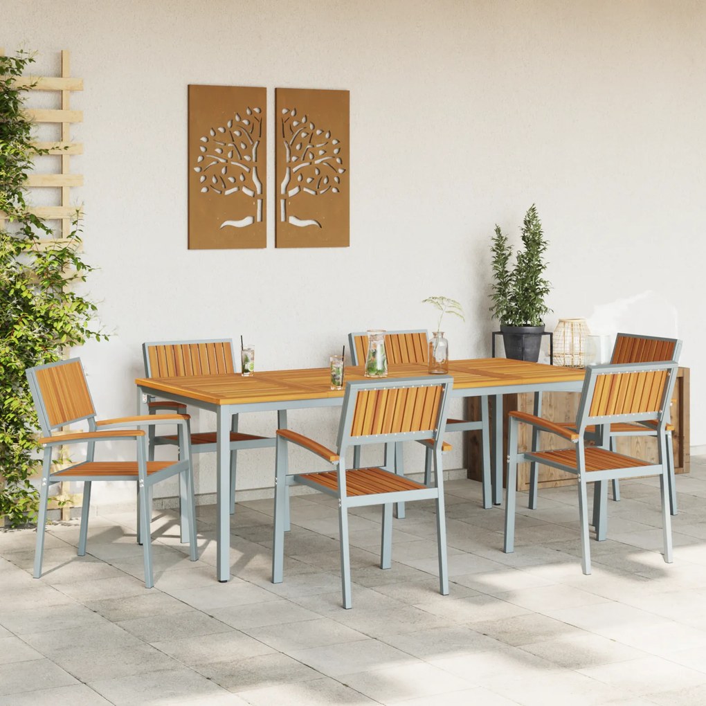 vidaXL Σέτ φαγητού για κήπο 7 pcs Γκρι και καφέ 200 x 90 x 75 cm