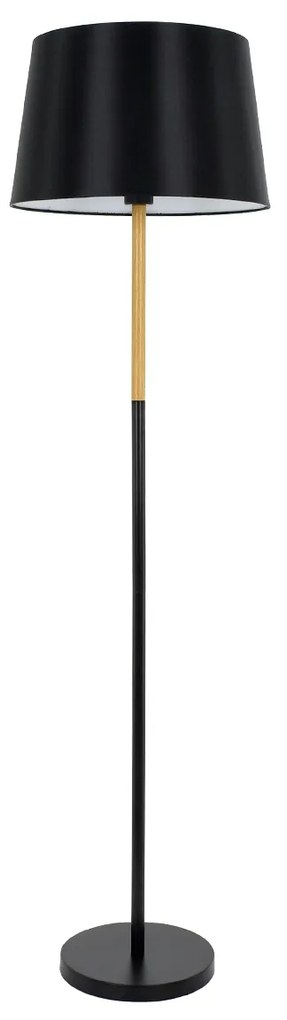 CEDAR 00827 Μοντέρνο Φωτιστικό Δαπέδου Μονόφωτο Μεταλλικό Μαύρο με Καπέλο και Ξύλινη Λεπτομέρεια Φ40 x Υ148cm