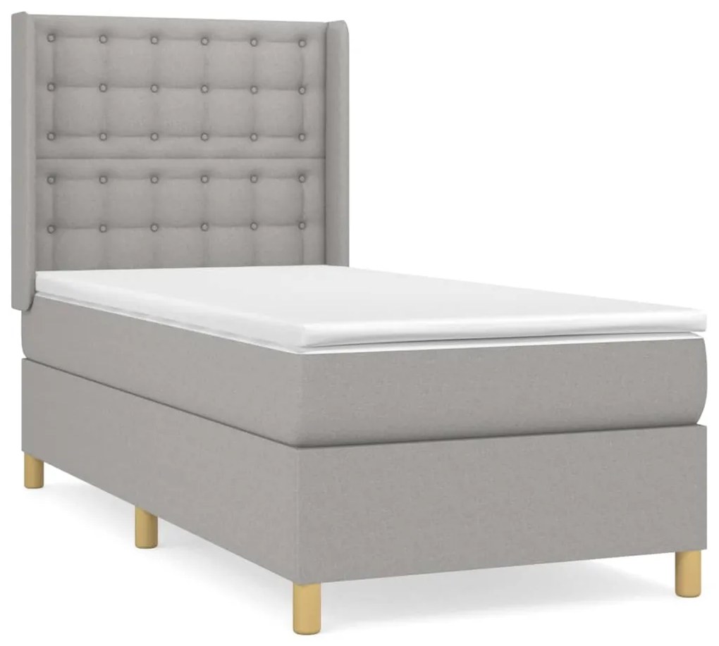 vidaXL Κρεβάτι Boxspring με Στρώμα Ανοιχτό Γκρι 90x200 εκ. Υφασμάτινο