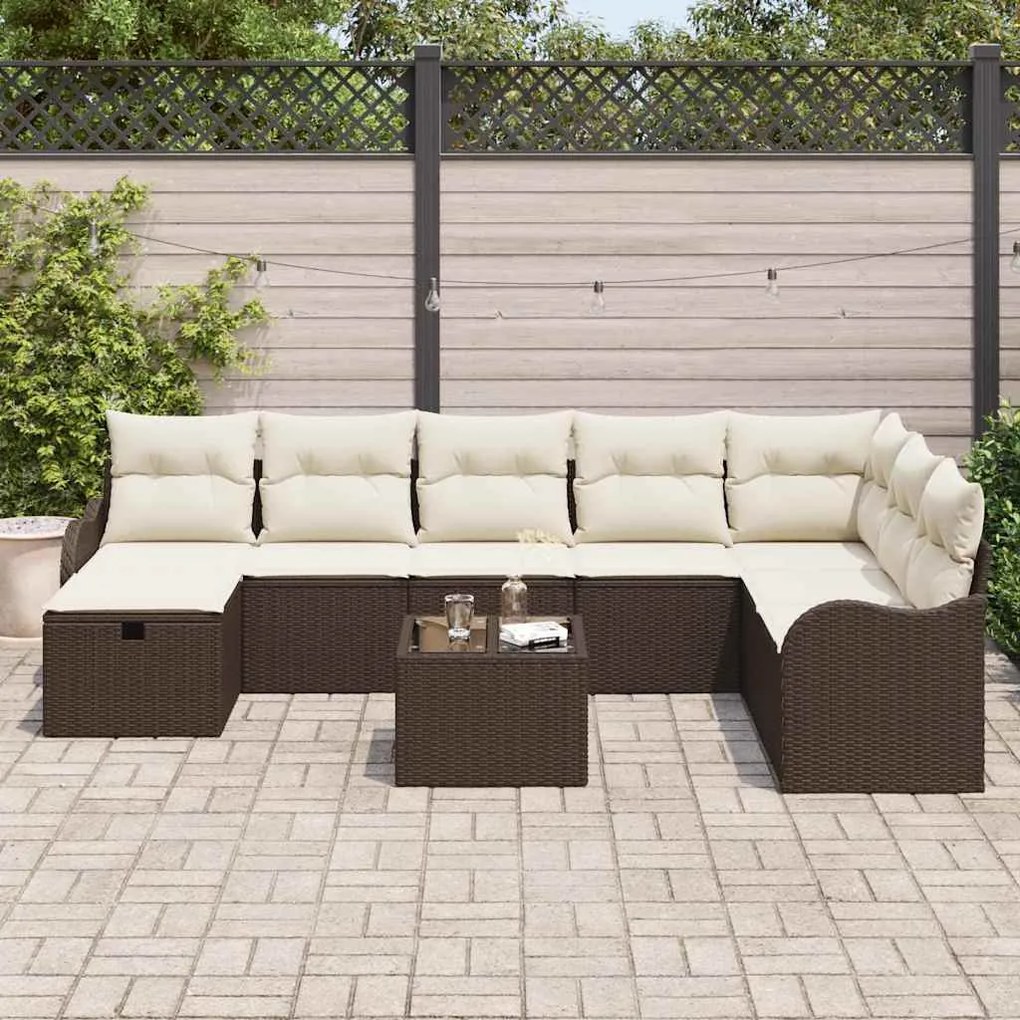vidaXL Σετ Καναπέ Κήπου 9 pcs Καφέ και κρεμ 287,5 x 177,5 x 85 εκ.