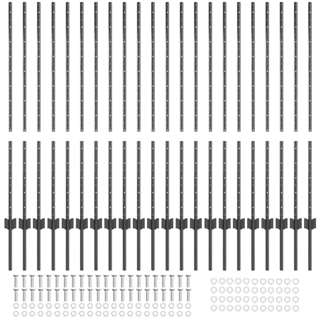 vidaXL Ασημένιοι Πόλοι Φράχτη 44 pcs Γκρι Ύψος 150 εκ. Μέταλλο