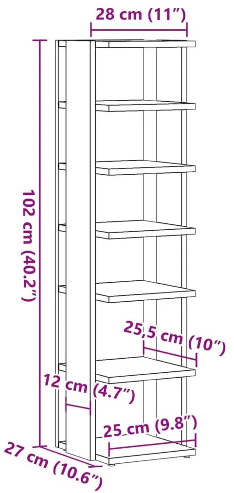 Παπουτσοθήκη Χρώμα Αρτισιανή Δρυς 28x27x102 εκ. Επεξ. Ξύλο - Καφέ