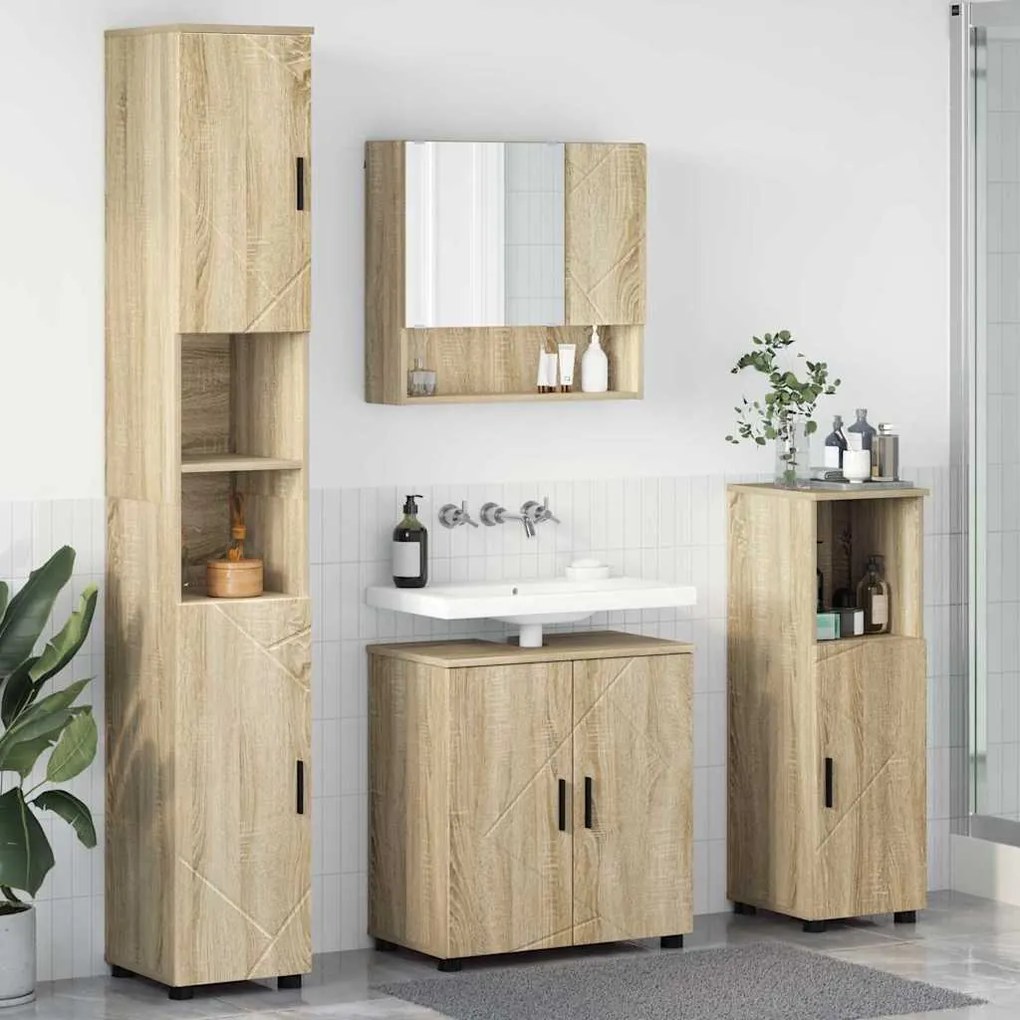 vidaXL Σετ Επίπλων Μπάνιου με πόρτα 4 pcs Sonoma Δρυς 61 x 35 x 64 εκ.