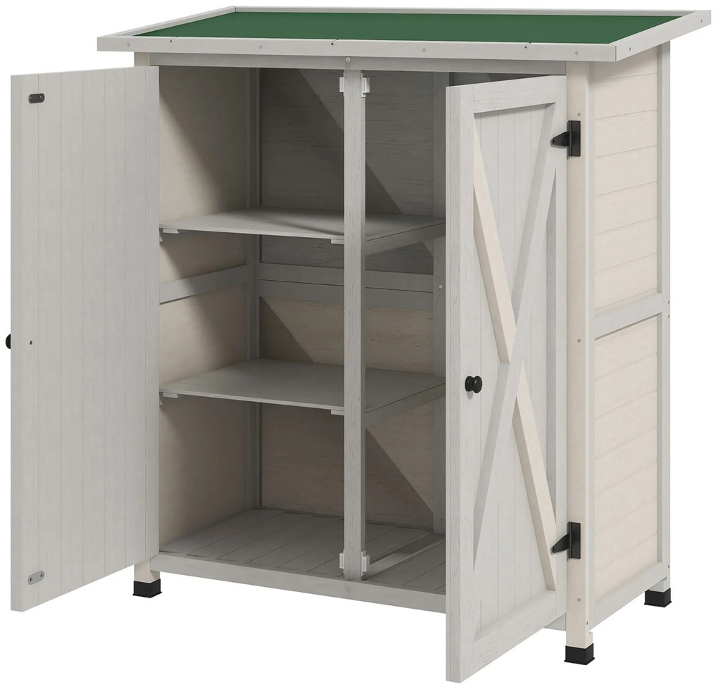 Outsunny Ξύλινο ντουλάπι αποθήκευσης με 2 πόρτες, υπόστεγο εργαλείων με ασφαλτόστρωτη στέγη, 110 x 55 x 117 cm, Ανοιχτό Γκρι