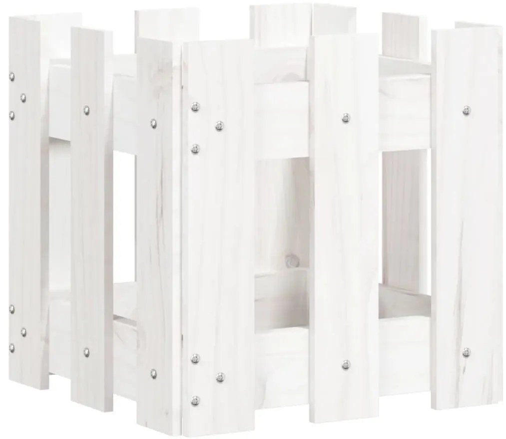 vidaXL Ζαρντινιέρα με Σχέδιο Φράχτη Λευκή 30x30x30 εκ. Μασίφ Πεύκο