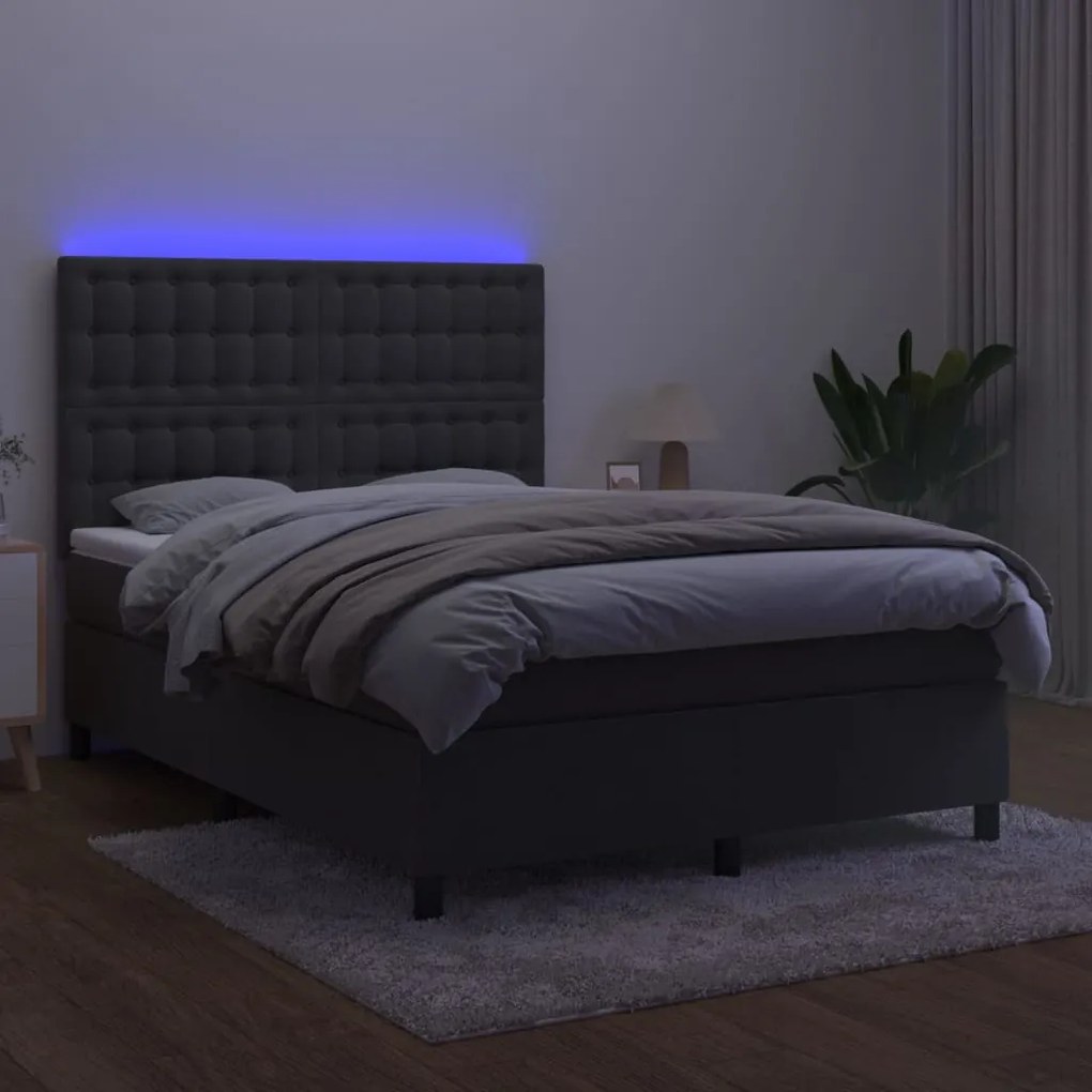 ΚΡΕΒΑΤΙ BOXSPRING ΜΕ ΣΤΡΩΜΑ &amp; LED ΣΚ. ΓΚΡΙ 140X200ΕΚ. ΒΕΛΟΥΔΙΝΟ 3136366