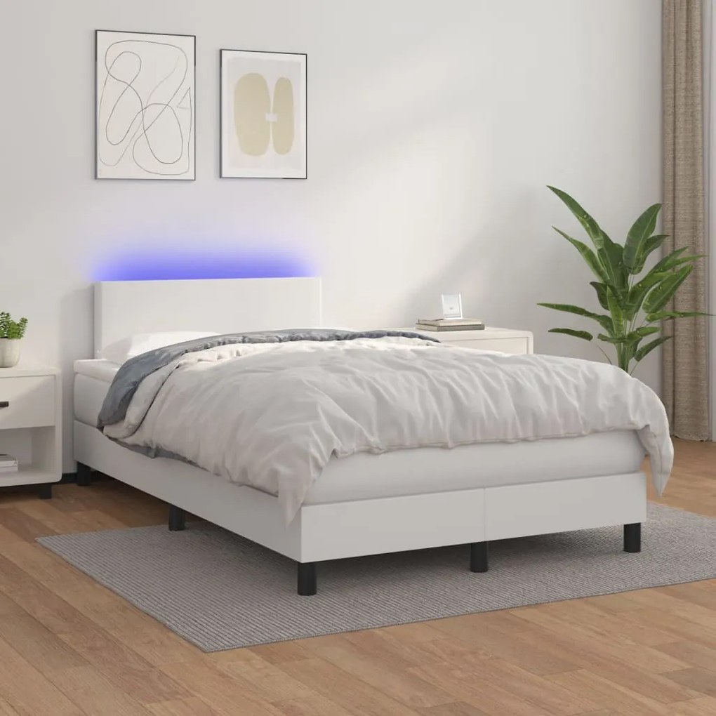 vidaXL Κρεβάτι Boxspring με Στρώμα &amp; LED Λευκό 120x200 εκ. Συνθ. Δέρμα