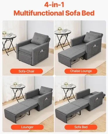 VEVOR Sleeper Sofa Bed with Side Pocket Pillow Desk Board 5 Adjustable Backrest