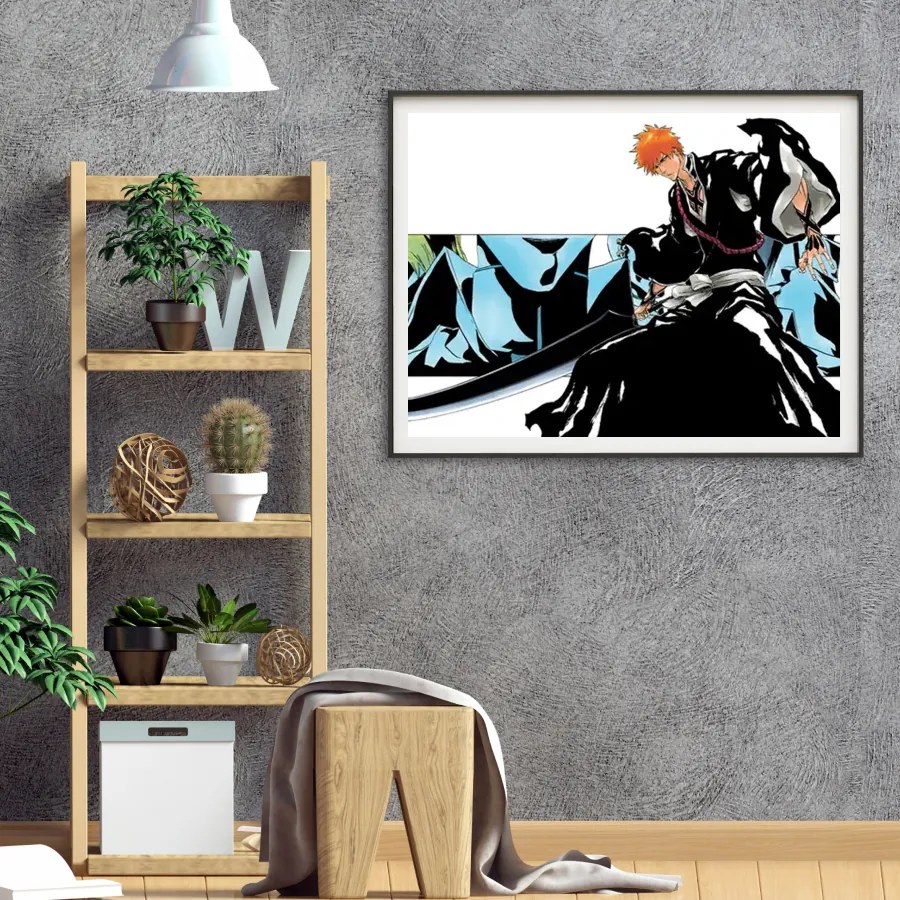 Πόστερ &amp; Κάδρο Ichigo Kurosaki Bleach AN062 30x40cm Μαύρο Ξύλινο Κάδρο (με πόστερ)