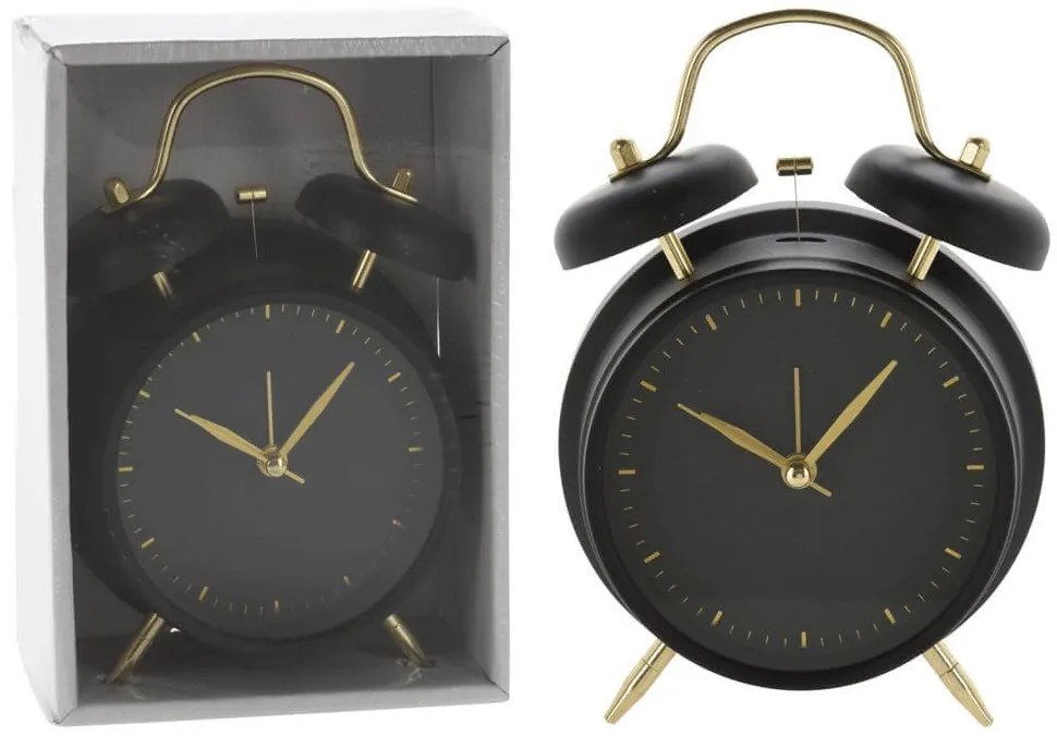 Ρολόι Alarm C37568630 Μεταλλικό, στρογγυλό, 11.7x5.6x16cm, με μαύρο καντράν, χρυσούς δείκτες.