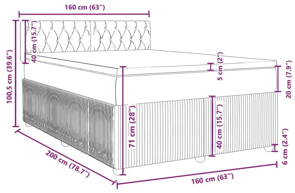 Κρεβάτι Boxspring με Στρώμα Μαύρο 160x200 εκ. Υφασμάτινο - Μαύρο