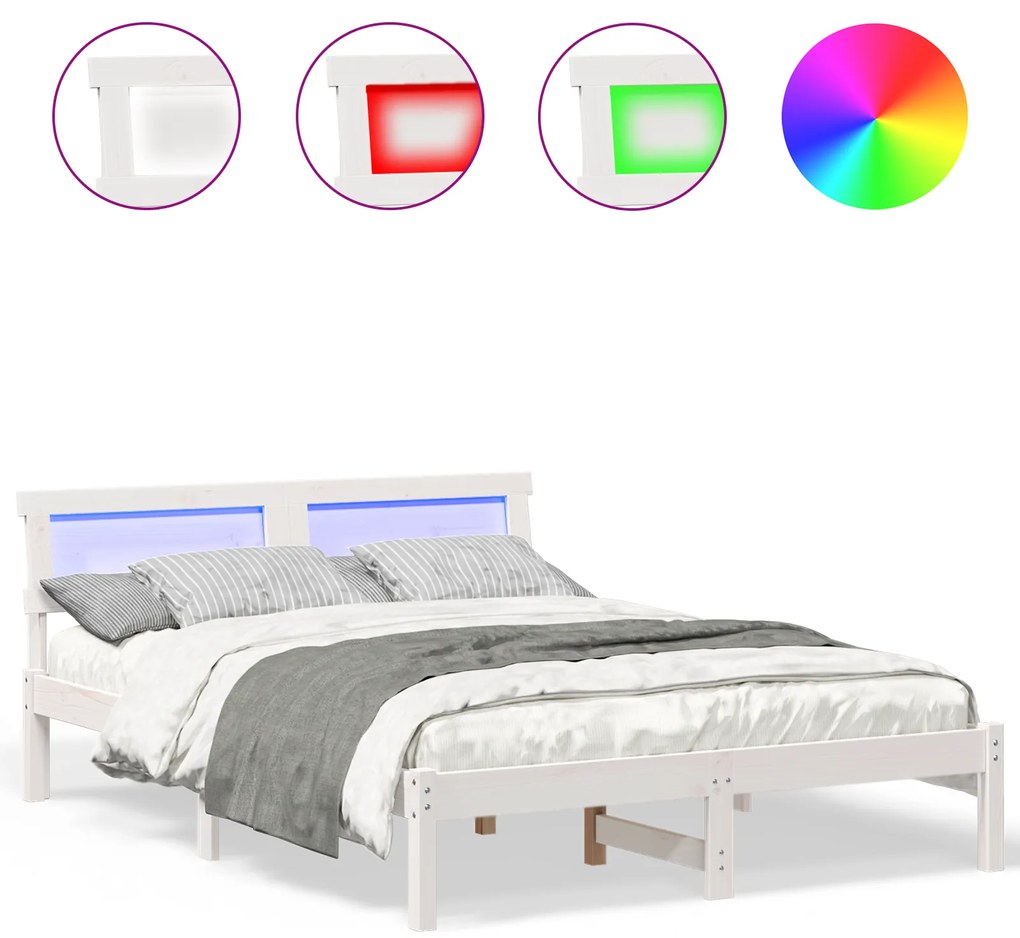 vidaXL Σκελετός Κρεβατιού Λευκό 140 x 190 cm Συμπαγές ξύλο πεύκου