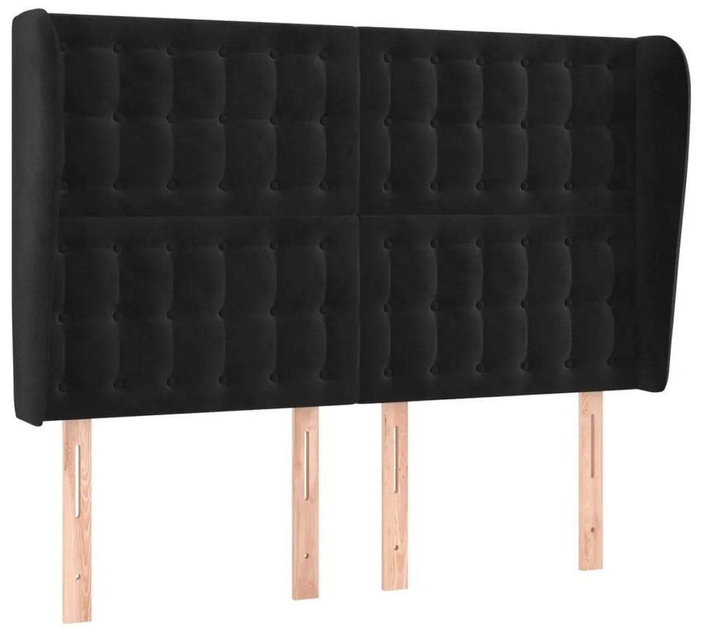 Κεφαλάρι με Πτερύγια Μαύρο 147x23x118/128 εκ. Βελούδινο - Μαύρο