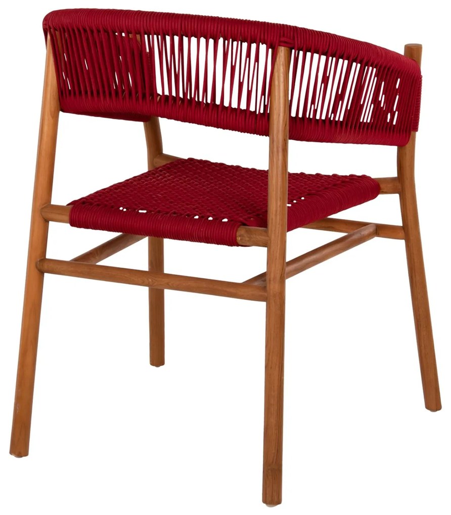 Πολυθρόνα IRVING Ξύλο Teak Φυσικό με Μπορντό Σχοινί 60x55x75Yεκ. 60x55x75 εκ.