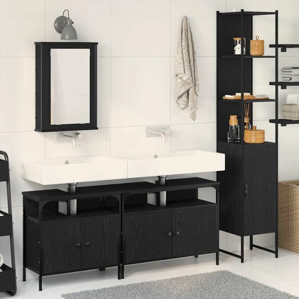 vidaXL Σετ Επίπλων Μπάνιου με ράφι 4 pcs Μαύρη δρυς 33 x 33 x 185.5 εκ