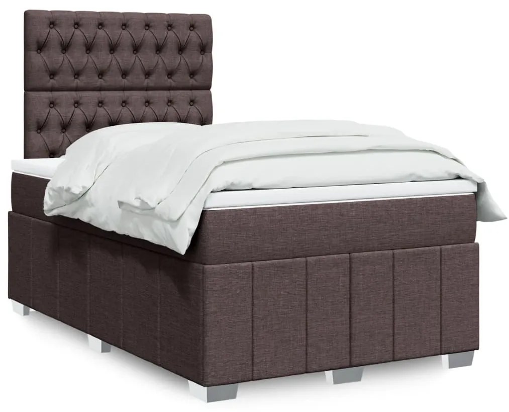 vidaXL Κρεβάτι Boxspring με Στρώμα Σκούρο Καφέ 120x190 εκ Υφασμάτινο