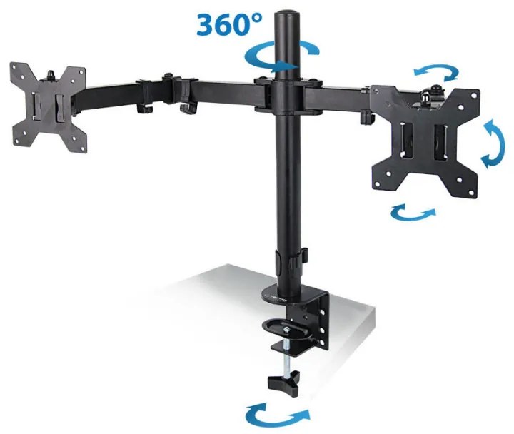 Βάση οθόνης Esperanza ERW018, Για 2 οθόνες, 10"-27", VESA 75/100 mm, Έως 8 κιλά ανά βραχίονα, Μαύρο