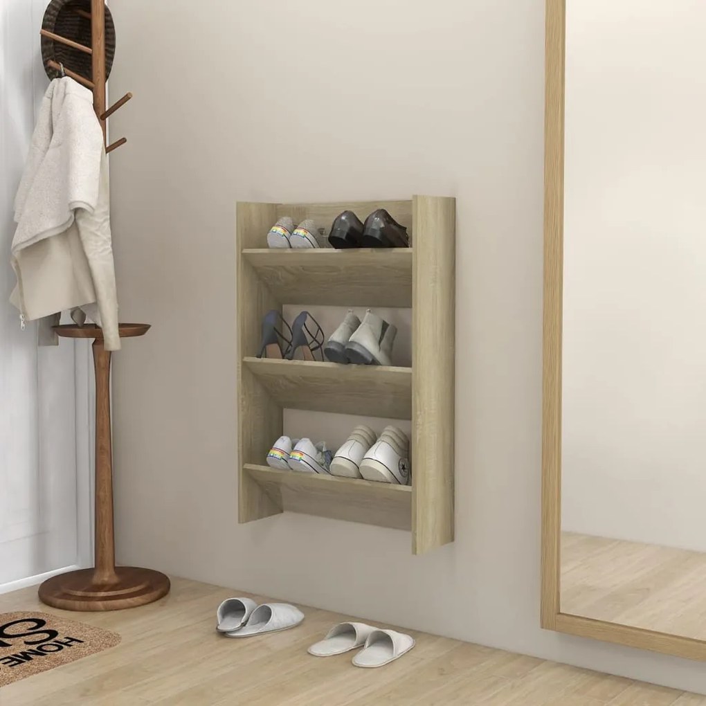vidaXL Παπουτσοθήκη Τοίχου Sonoma Δρυς 60x18x90 εκ. Μοριοσανίδα
