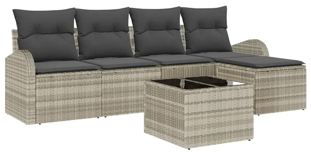 vidaXL Σετ Καναπέ Κήπου με μαξιλάρι 6 pcs Ανοιχτό γκρι Πολυ ράταν