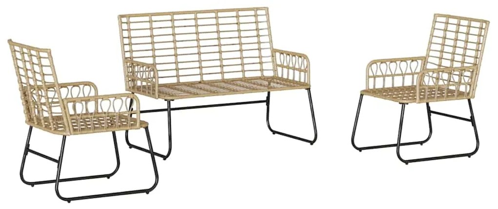 vidaXL Σέτ φαγητού για κήπο 3 pcs Καφέ και Κρέμα Πολυ rattan, ατσάλι