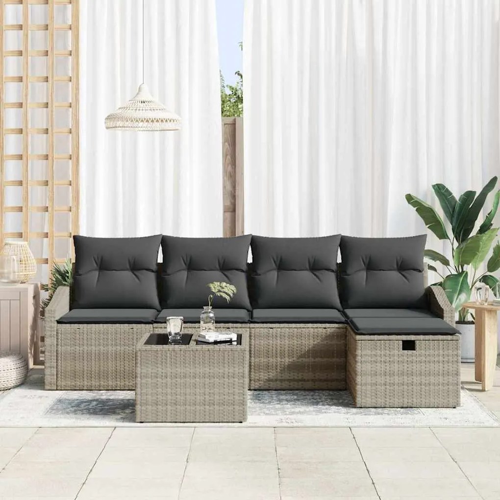 vidaXL Σετ Καναπέ Κήπου 6 pcs Ανοιχτό γκρι 55 x 55 x 37 εκ Πολυ ράταν
