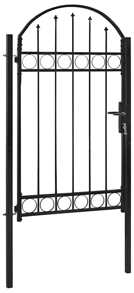 vidaXL Πόρτα Περίφραξης με Αψιδωτή Κορυφή Μαύρη από Ατσάλι 104 x 175 εκ.
