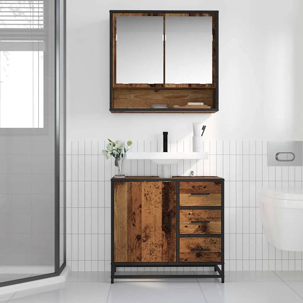 vidaXL Σετ Επίπλων Μπάνιου Επιτοίχιο 2 pcs Παλαιό ξύλο 65 x 33 x 60 εκ