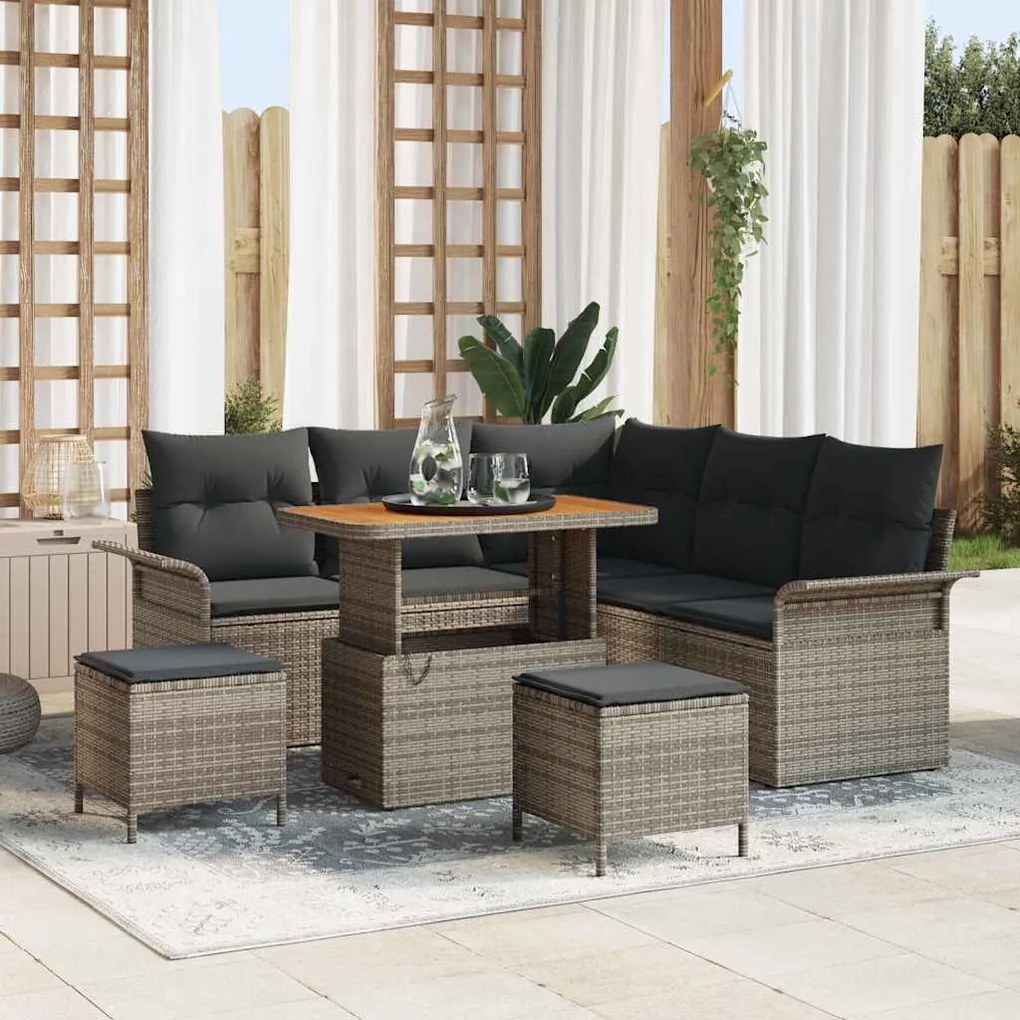 vidaXL Σετ Καναπέ Κήπου Ρυθμιζόμενο ύψος 8 pcs Γκρι συνθετικό ρατάν