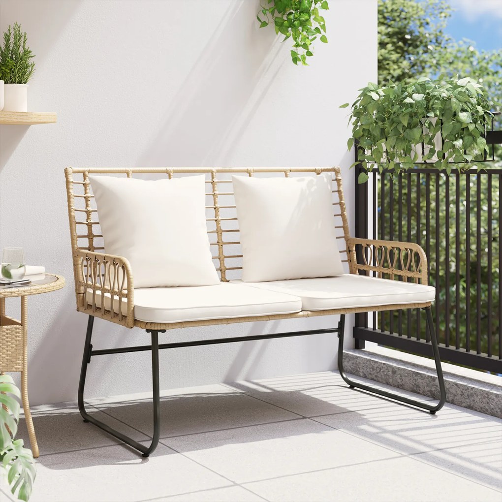 vidaXL Παγκάκι κήπου Καφέ, Μαύρο, Κρέμα Πολυ rattan, ατσάλι