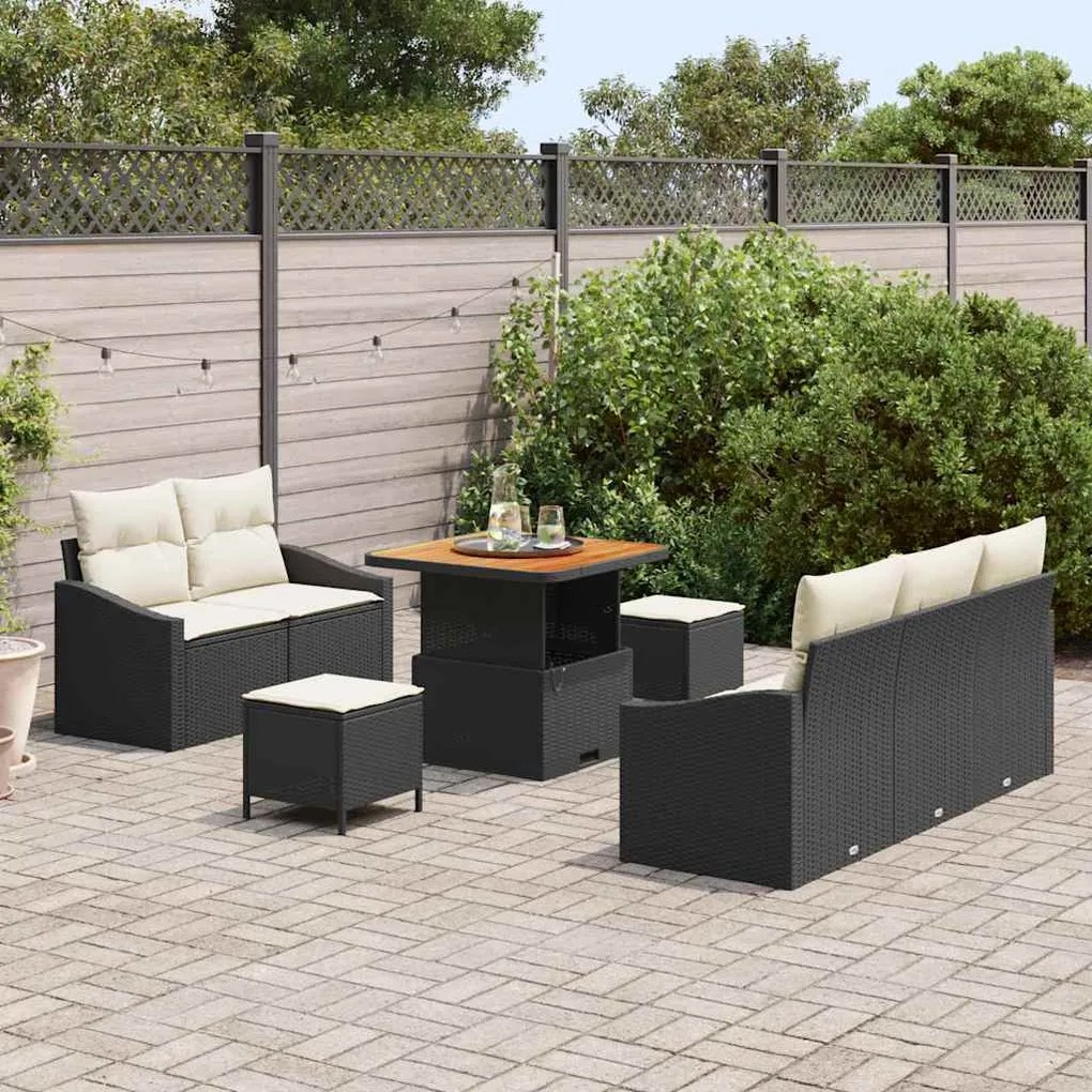 vidaXL Σετ Καναπέ Κήπου με μαξιλάρι 8 pcs Μαύρο, Κρέμα 80 x 80 x 71 cm