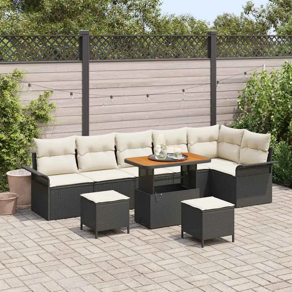 vidaXL Σετ Καναπέ Κήπου με μαξιλάρι 9 pcs Μαύρο, Κρέμα 90 x 55 x 71 cm